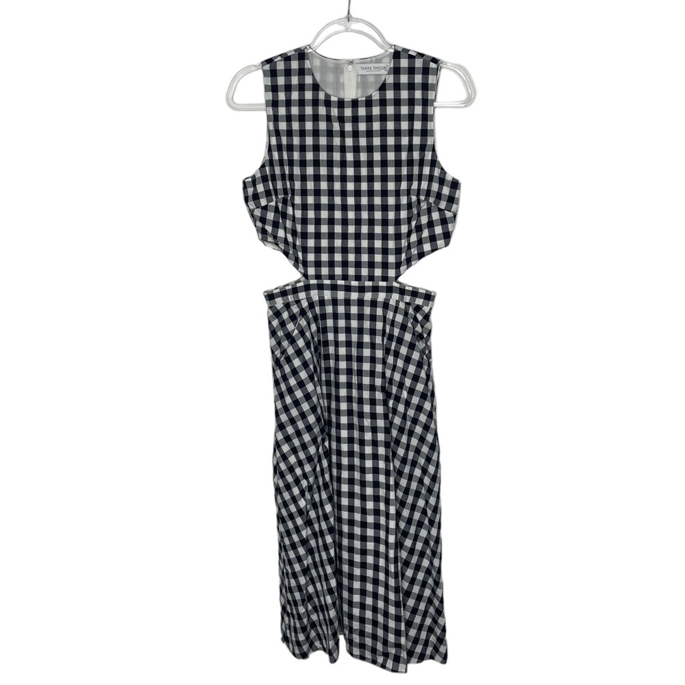 Tanya Taylor | Monica Gigham Cutout Midi Dress White/Navy 8 - Picture 7 of 9